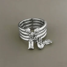 VKHK Bộ 4 món mặt dây chuyền và nhẫn mạ vàng sang trọng đính đá Cubic Zirconia, thích hợp cho nữ giới đeo hàng ngày và trong các dịp cưới hỏi, làm quà tặng. - Bộ nhẫn 4 chiếc - Xem 11