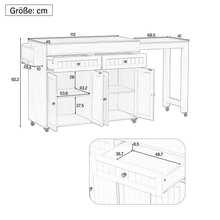 Kitchen Island Table With Wheels, Sliding Dining Table, Kitchen Island Table With Countertop And Drawers, Freestanding Mobile Kitchen Island Table, Ideal For The Kitchen And Dining Room (+ Natural Tones) - Black - View 4