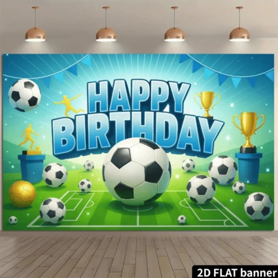 足球场主题生日横幅，尺寸179.83x229.87厘米。运动派对背景布，适用于多种场合装饰，无需用电，背景幕布，多功能横幅。
