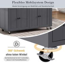 Kitchen Island Table With Wheels, Sliding Dining Table, Kitchen Island Table With Countertop And Drawers, Freestanding Mobile Kitchen Island Table, Ideal For Kitchen And Dining Room (Grey + Natural Tones) - Dark Grey - View 7