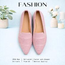 New Arrivals For Spring 2026: Women's Flat Shoes, Elegant Women's Sneakers, Simple Square Toe, Fashionable And Versatile, Breathable Soft Sole, Slip-On Style, Suitable For Daily Commutes, Work, Shopping, And Dates. Machine Washable. A Top Choice For Valentine's Day Gifts. - 粉色 - 查看 1