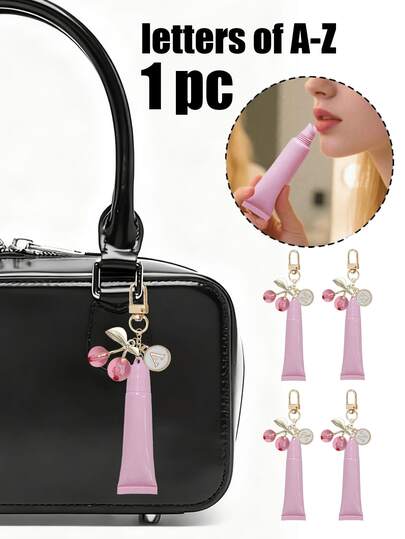 Portable Lipstick Packaging Bag Pendant, Lipstick Bottles,Bag Pendant With Strawberry And Green Leaf Elements, Hose Packaging Pendant,Lip Gloss Lipstick Keychain Pendant Accessories, Travel Accessories, Travel Containers, Multifunctional Accessories