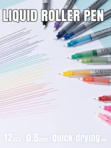 12 Colors Liquid Ink Ballpoint Pens, Quick Drying Large Capacity Colored Pen Set - Sets - View 7