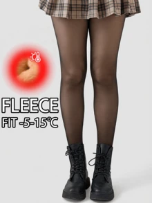 1 Pair Children's Warm Tights For Autumn/Winter, Girls' Black Opaque Thick Thermal Tights With Warm Lining, Suitable For Little Girls, Temperature Range -5°C To 10°C - Black - View 8