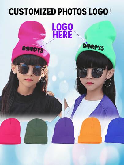 Winter Warm Knitted Hat For Kids & Teens, Cute Knit Beanie, Outdoor Windproof Cap, Customizable With Photo Or Logo