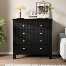 Sideboard, Chest Of Drawers With Special Doors, Gold Handles, Sideboard/Shoe Cabinet/Dressing Table - Black - View 3