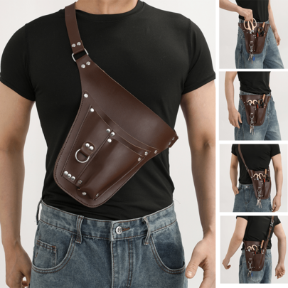 Multifunctional New Garden Tool Bag, Punk Rivet Waist Bag, European And American Multifunctional Personalized Garden Apron Tool Bag, With Separate Pockets And Independent Storage Space For Organized Storage, Adjustable Shoulder Strap For Flexible Wear As Shoulder Bag/Crossbody/Chest Bag, Convenient Tool Storage Bag, PU Multi-Pocket Apron Storage Bag, Gardener's Multifunctional Tool Waist Bag, PU Material, Suitable As A Gift For Father/Male/Boyfriend