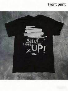 Self-Indulgence Band MSI Album "Shut Up" Printed T-Shirt, Perfect Spring And Summer Holiday Gift Short Sleeve Top, Music Fan Gift, Fashion  Style, Breathable Material, Durable Lightweight Shirt, Essential For Holiday Parties, Shopper's Choice - 黑色 - 查看 1