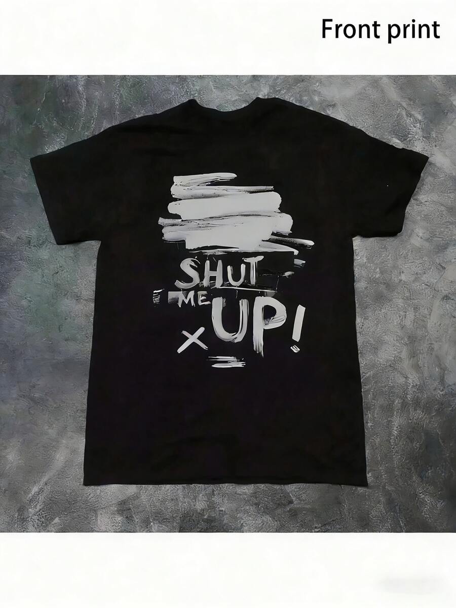 Self-Indulgence Band MSI Album "Shut Up" Printed T-Shirt, Perfect Spring And Summer Holiday Gift Short Sleeve Top, Music Fan Gift, Fashion  Style, Breathable Material, Durable Lightweight Shirt, Essential For Holiday Parties, Shopper's Choice - 黑色 - 查看 1