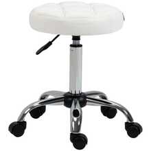 Swivel Office Chair With Casters, Adjustable Height, Suitable For Offices And Hair Salons, In White Faux Leather, Diameter 35.5 Inches, Height 51-67 Cm. - White - View 3