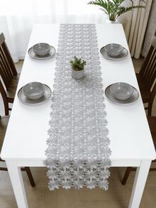 HXARTMIS 1PC, Exquisite European Style Lace Chrysanthemum Table Runner, Grey Polyester Table Dust Cover.Heat Resistant And Easy To Clean. Suitable For Home, Restaurant, Hotel And Coffee Shop. Ideal For Wedding & Party Decorations, Perfect For New Year, Birthday And Other Themed Festival Decorations. - Grey - View 2