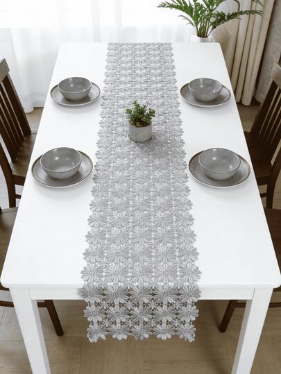 HXARTMIS 1pc Elegant Gray Hollow Sunflower Tablerunner, Tabletop Cover, Rectangular Tablecloth, Modern Centerpiece Decor, Contemporary Minimalist Decor, Center Piece, Modern Table Runner, Plastic Kitchen Tablecloth, Stain-Resistant Durable Easy Clean Reusable Heat-Resistant Anti-Slip Protective Tablecloth. Suitable For Home Living Room Carpet, Dining Table Mat, Bedroom, Living Room, Kitchen, Dining Room, Outdoor