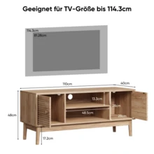 110cm High TV Unit, Mid-Century Modern Style TV Stand, Suitable For 32/45 Inch TVs, Entertainment Center With Storage Space, Multimedia Console For Living Room And Bedroom, Oak Color - 原木色 - 查看 11