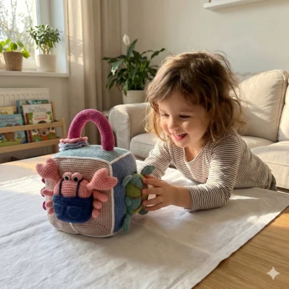 DIY Crochet Kit With Crabs, Turtles, Seahorses, Squids And Other Small Animals On Four Sides, Adorable High-Quality Handmade Knitting Material Pack With Crochet Supplies, DIY Knitting Craft Set With Step-By-Step Video Tutorials And Instructions