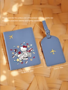 SANRIO Cat Pattern Passport Cover With Luggage Tag PU Material Suitable For Honeymoon Travel Accessories Card Holder Luggage Tag Name Badge Pendant Suitable For Holiday Vacation Travel Essentials Applicable To Travel Backpack Travel Bag Suitcase Travel Gear Back To School Backpack School Supplies - Multicolor - View 5