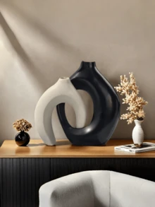 2pcs Ceramic Wreath & Donut Shaped Modern Vases, Creative Dual-Color Minimalist Style Decorative Vases For Home Decor, Suitable For Dining Table, Living Room, Entryway, Bookshelf, Fireplace, And Room Decoration - Multicolor - View 14