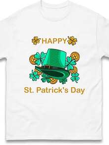 Happy St Patrick's Day T-Shirt Lucky Irish Hat Shamrock Gift Tee Top - Weiß - Übersicht 1