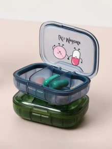 Medical Kit With Printed Cute Pill Pattern And Letters' Let's Medicane ', Portable And Minimalist Pill Organizer Medication Storage Box With 3 Compartments For Home And Travel Portable Travel Mini Pill Case Waterproof Moisture-Proof Pill Storage Container Suitable For Storing Medication Rings And Other Small Items - Multicolor - View 5