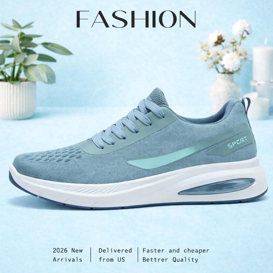 Women's Athletic Shoes, Casual Athletic Shoes, Breathable And Lightweight Mesh Shoes, Anti-Slip And Shock-Absorbing, Washable, Tennis Shoes, Suitable For Everyday Wear, Fitness, Travel And Shopping, And Can Be Given As Valentine's Day Gifts. New Spring Arrivals. - 淺藍色 - 查看 1
