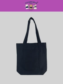 1pc Star Print One Shoulder Tote Bag, Versatile For School, Campus, Shopping, Travel, Outdoor, Casual, Large Capacity And Convenient - Black - View 6