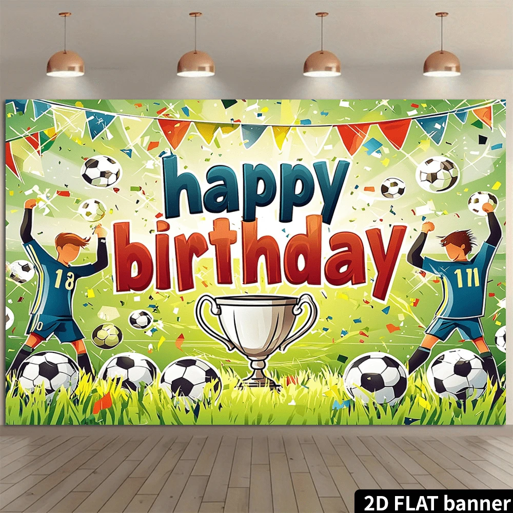 Happy Birthday Soccer World Cup Decoration - 6 X 3.6ft Birthday Sign Banner With Sports Theme Party Decorations For Kids Photo Booth Props