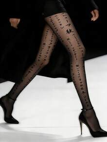 女士日式印花连裤袜 - 设计师时尚单品，文化图案连裤袜点缀时尚造型 - 黑色 - 查看 3
