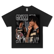 Ja Morant Silence Pose T-Shirt Soft Cotton Street Style Basketball Casual Outdoor Leisure Daily Trendyss Fashion Wear - 黑色 - 查看 1