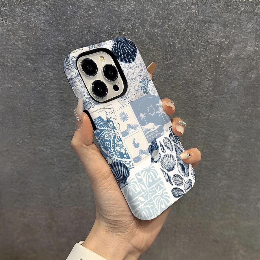OneSea 蓝色海洋贝壳二合一保护膜 - 坚固耐用的双层保护膜,专为防摔而设计,适用于 17、16、15、14、13、12、11、8、7、X、XS、XR、Plus、Air、Pro、Max、Mini、SE2、SE3 等型号。 - 黑色 - 查看 1