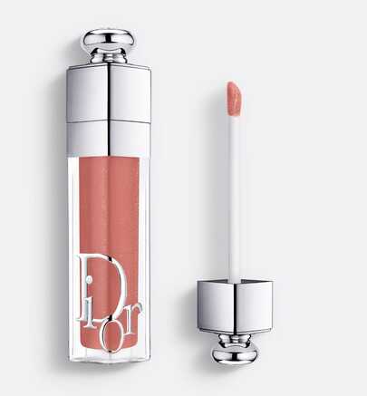  038 Dior Addict Lip Maximizer Gloss Repulpant Maxi Hidratación Acabado Brillante Color Rosa Nude 038 Brillo labial voluminizador, cosmético Dior de alta duración, color natural elegante.