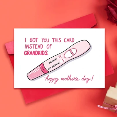1pc Funny Mothers Day Card For Mom, Hilarious Grandkids Pregnancy Test Greeting Card, Humorous Sarcastic Happy Mother's Day Gift For Mother, Grandma From Daughter Son Sarcastic Happy Mother's Day Greeting Card, Funny Pregnancy Test Design Card, Novelty Humorous Gift For Mom Grandma, No Grandkids Funny Joke Card For Her
