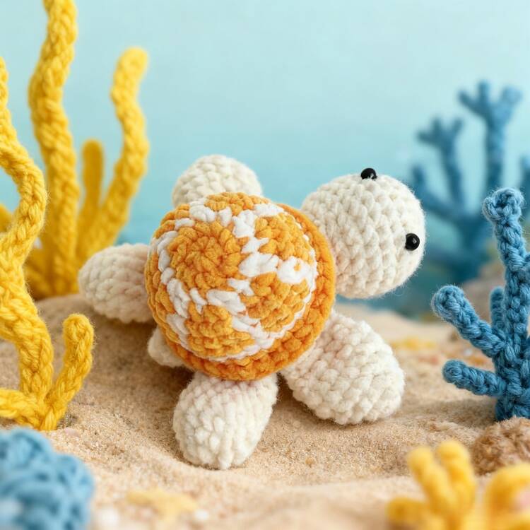 海龟编织套装，钩针编织套装，积极动物手工套装，附带分步教程，是送给手工爱好者的完美礼物（配件颜色随机），DIY玩偶钩针套装，附带说明书和视频教学缝纫套装 - 珊瑚橙 - 查看 6