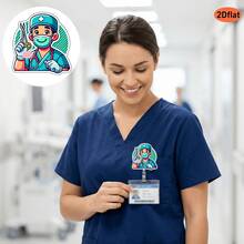 Cute Retractable Badge Reel With Medical Theme, Cartoon Doctor & Nurse Design, Suitable For ID Cards, Student IDs, Versatile Patterns, Healing Style, Practical And Convenient, Ideal For Medical Staff Daily Use Or Holiday Gifts - Multicolor - View 8