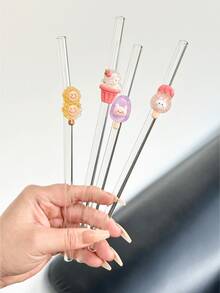 可爱冰棒造型玻璃吸管，透明，适用于冰沙、珍珠奶茶、果汁、牛奶、鸡尾酒等冷饮派对，可爱冰棒/冰淇淋系列弯头玻璃吸管，可重复使用 - 冰棒系列吸管 - 查看 5