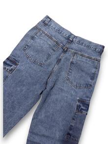 Men's Light Blue Cargo Jeans, Without Elastane, Long And Loose Fit. - 2601-1 - Xem 4