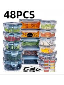 48pcs/Set Food Storage Box Set, Lunch Boxes, Fresh-Keeping Box With Easy-To-Fast Lid (24 Lids + 24 Containers) - Sealed Plastic Container For Use In Pantries, Travel, Outdoor Picnics, Kitchen Organization, Includes Labels And Markers - Transparent - View 1