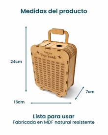 Alcancía de Madera MDF Tipo Maleta con Tabla de Ahorro $30,000 – Caja para Ahorrar Dinero con Reto Visual, Decoración para Hogar, Oficina o Regalo Original para Viajes - Marrón Mocha - Ver 2