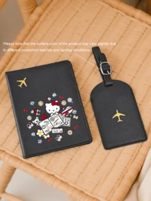 SANRIO Cat Pattern Passport Cover With Luggage Tag PU Material Suitable For Honeymoon Travel Accessories Card Holder Luggage Tag Name Badge Pendant Suitable For Holiday Vacation Travel Essentials Applicable To Travel Backpack Travel Bag Suitcase Travel Gear Back To School Backpack School Supplies - Multicolor - View 3