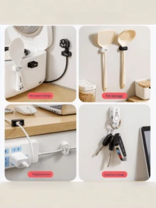 1pc Practical Black & White Small Storage Rack, Wall-Mounted Rice Cooker, Rice Spoon Storage Rack, Cable Organizer Rack, Minimalist Plastic Hooks Multi-Function Kitchen Wall Rack, Suitable For Daily Use And Holidays, Rice Cooker And Rice Spoon Storage Rack, Cable Organizer Rack With Simple Hooks - Multicolor - View 7