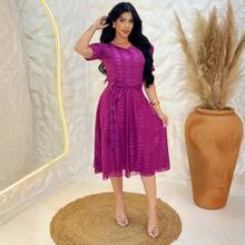 Tulle Midi Dress With Godet Cut, Evangelical Fashion, Congress Style, Elegant And Casual - 高級紫紅色 - 查看 1