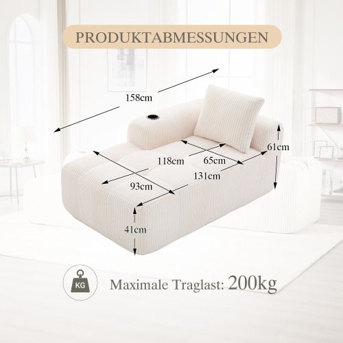 Comfortable Corduroy Sofa - No Assembly Required, Soft Sofa With Back Cushion, Side Storage Pockets For Remote Control And Mobile Phone, Built-In Cup Holder - Neat And Beautiful.