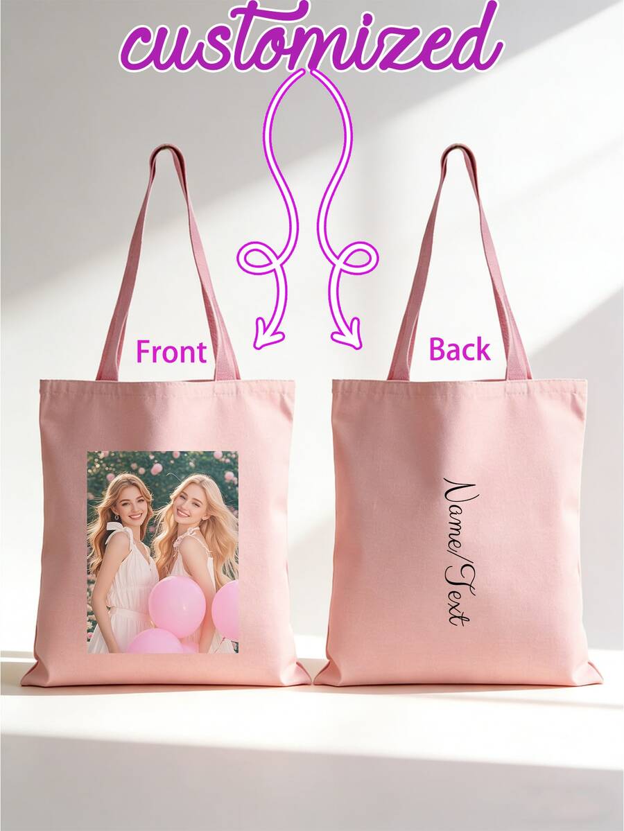 1 chiếc túi tote vải bố gấp gọn có thể tùy chỉnh, túi mua sắm nhẹ nhàng, có thể tùy chỉnh làm quà lưu niệm, trang trí tiệc, thời trang tối giản độc đáo, túi xách gấp gọn, thích hợp làm quà tặng Ngày Valentine, Halloween, Giáng sinh, sinh nhật. - Hồng - Xem 1