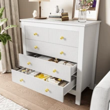 Sideboard, Chest Of Drawers With Special Doors, Gold Handles, Sideboard/Shoe Cabinet/Dressing Table - White - View 7