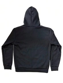 Men's Autumn/Winter Thermal Lined Hoodie, Dark Grey Plaid Sherpa Lining Warm Sweatshirt - Black - View 6