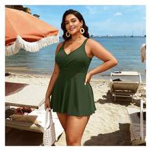 Women's Swim Dress Olive Green - Tummy Control Flared Swimsuit With Built-In Shorts Modest Bathing Suit For Women Flattering Swimwear - Multicolor 770 - View 3