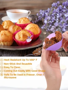 12/36件装硅胶午餐盒分隔盘，可重复使用的硅胶午餐盒隔层内衬，松饼杯，不粘烘焙杯，可放入洗碗机和冰箱，返校用品 - 彩色 - 查看 9