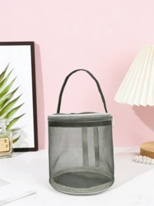 1 Peça Bolsa de Armazenamento de Crochê Multiuso de Grande Capacidade - Organizador Portátil Oco com Alça e Cordão, Design Cilíndrico Economizador de Espaço Bolsa de Armazenamento para Viagem - Multicolorido - Visão 7