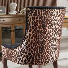 A&A Furniture Ultra Side Dining Chair, Heavyweight Fabric Upholstery, Neutral-Toned Solid Wood Legs, Bronze Rivets, Set Of Two, Leopard Print, DE1807LP - Black - View 7