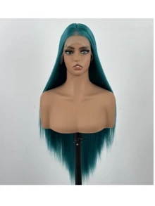 13x4 Inch Deep Green Straight Lace Front Wig, Synthetic Material, Long Smooth Straight Hair, Heat Resistant Fiber, Glueless Lace Front Replacement Wig, Pre-Plucked, With Baby Hair, Natural Hairline, 24 Inch High Definition Transparent Lace, Gift For Women - Green - View 3