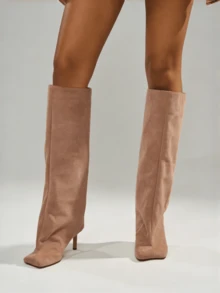 Women's Knee High Boots Wide Calf Square Toe Stiletto Heels Tall Boots Pull On Kitten High Heel Long Fashion Casual Cute Y2K Booties - 棕色 - 查看 5