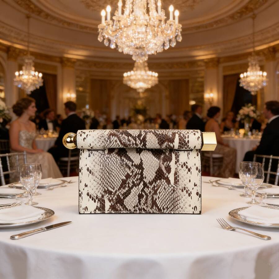 Shiny Metallic Roll-Top PU Leather Clutch Bag - Stylish Evening Party Purse Chain Women Shoulder Handbag For Banquet Wedding - 蛇皮 - 查看 1